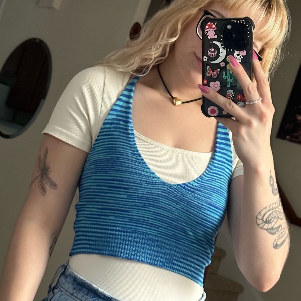 Knit blue striped hippy halter top🐚